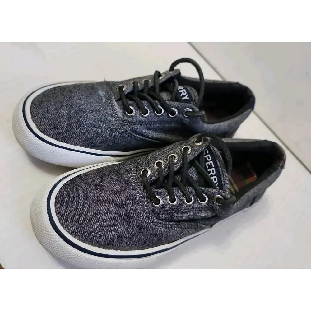 Sperry Top Sider Shoes Mens 5.5 Halyard Sneakers Gray Canvas Low Top STS22961